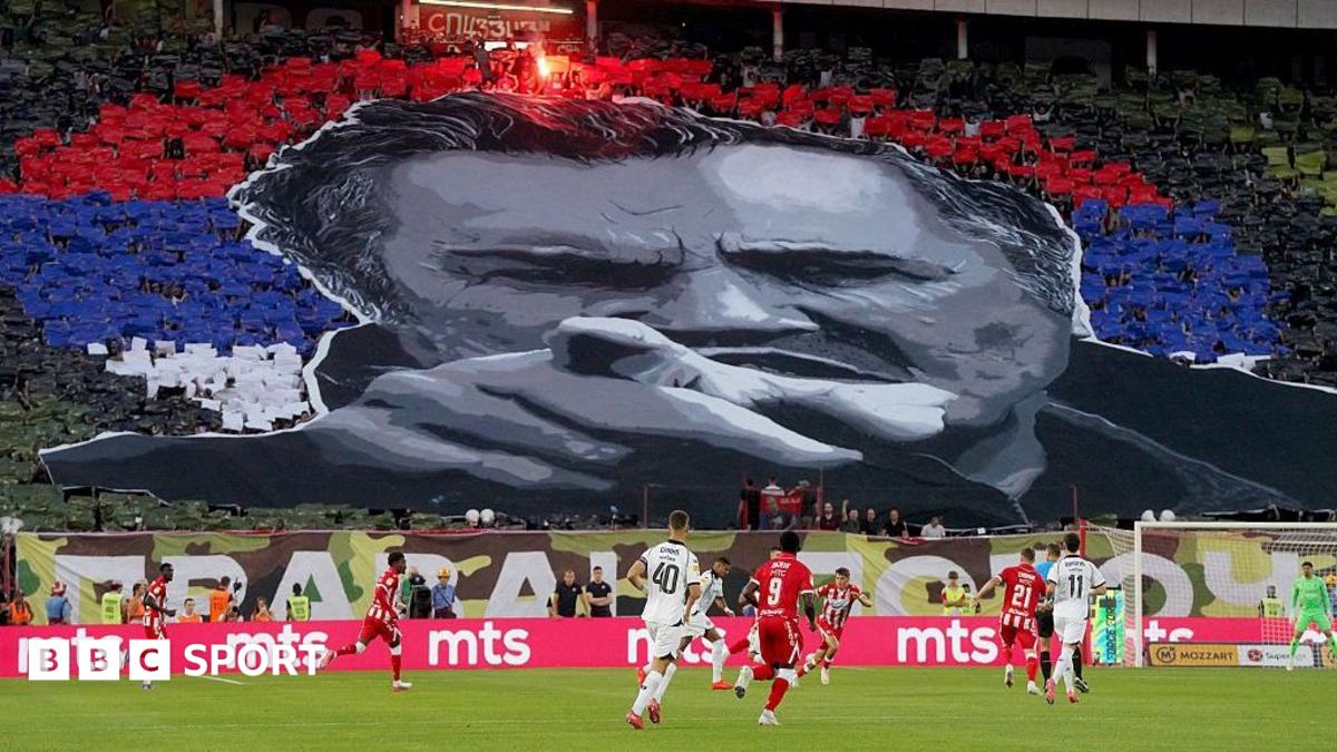 Red Star fans unveil tifo of war criminal Mladic before derby