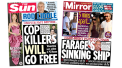 UK papers: 'Cop killers will go free' and 'Farage's sinking ship'