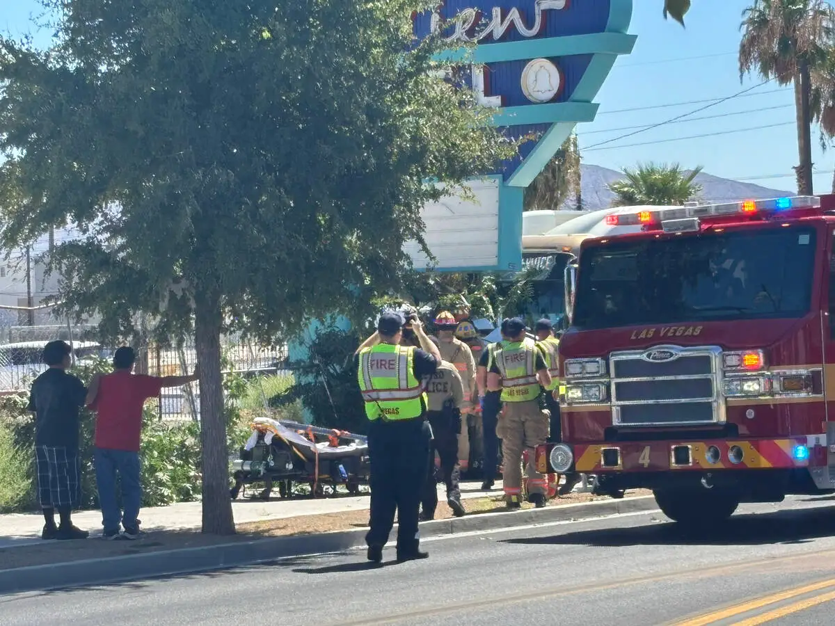 14 suffer injuries after crash involving transit bus in downtown Las Vegas