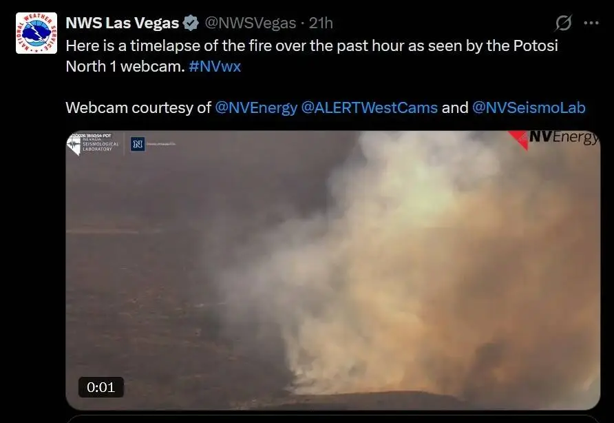 Wildfire near Mt. Potosi southwest of Las Vegas grows to 77 acres