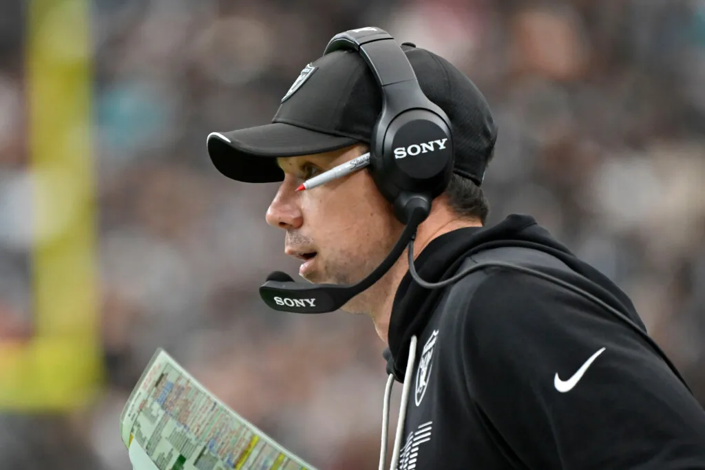 Raiders coach Klint Kubiak speaks with media after win over Dolphins